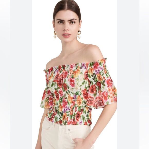 New L'AGENCE Bexley Off-The-Shoulder Top Floral Small - Picture 13 of 15